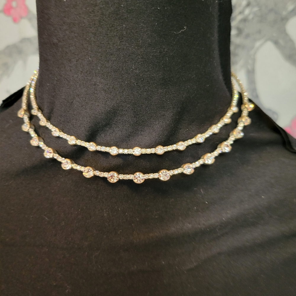 Fabulous Never Worn Choker with Double Row Diamond-like Stones